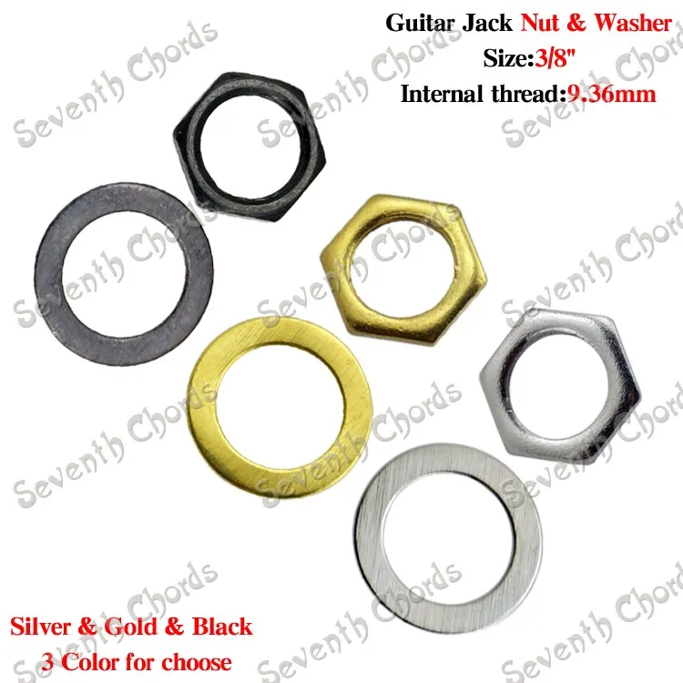 

3 sets 3/8" Hexagon Nuts & Washe/gasket for Electric Bass guitar Input output jack Socket - Silver - Gold - Black For Choose