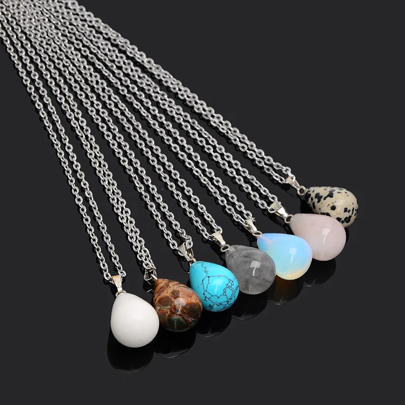 

New Fashion Women Fine Jewelry Natural Stone Silver color Chain Charm Necklaces & Pendants Opal Stone Collares