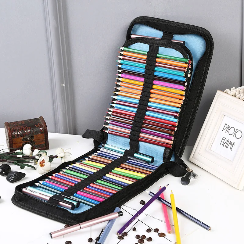 Kaufen Großen Bleistift Fall 72 120 löcher Klapp student stift schreibwaren Kunst Marker schublade Malerei box Schule büro lagerung taschen geschenk