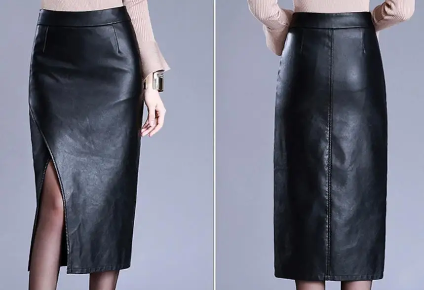 Юбки из искусственной кожи, женские разрезные юбки-карандаш, винтажная облегающая длинная юбка размера плюс 4xl