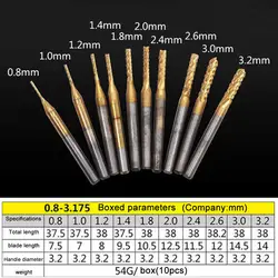 10 шт. Прямая поставка титановое покрытие 0,8-3,175 мм сверло для печатной платы Набор Гравировальный резак поворотный ЧПУ Концевая фреза