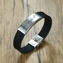 Персонализированные гравировка нержавеющая сталь ID водонепроницаемый силиконовый браслет в черном цвете для мужчин Спорт Фитнес резиновый браслет