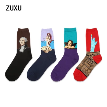 

Novelty Famous Oil Painting Art Socks Women's Men's Street Graffiti Van Gogh Mona Lisa Long Sock Winter Autumn Cotton Socks