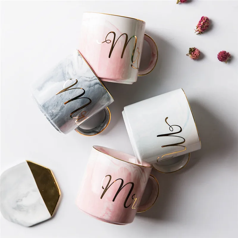 400ML Hand painted Marble Pattern Gold Mr and Mrs Mug Lover Travel Coffee Mugs Wedding Anniversary Gift11