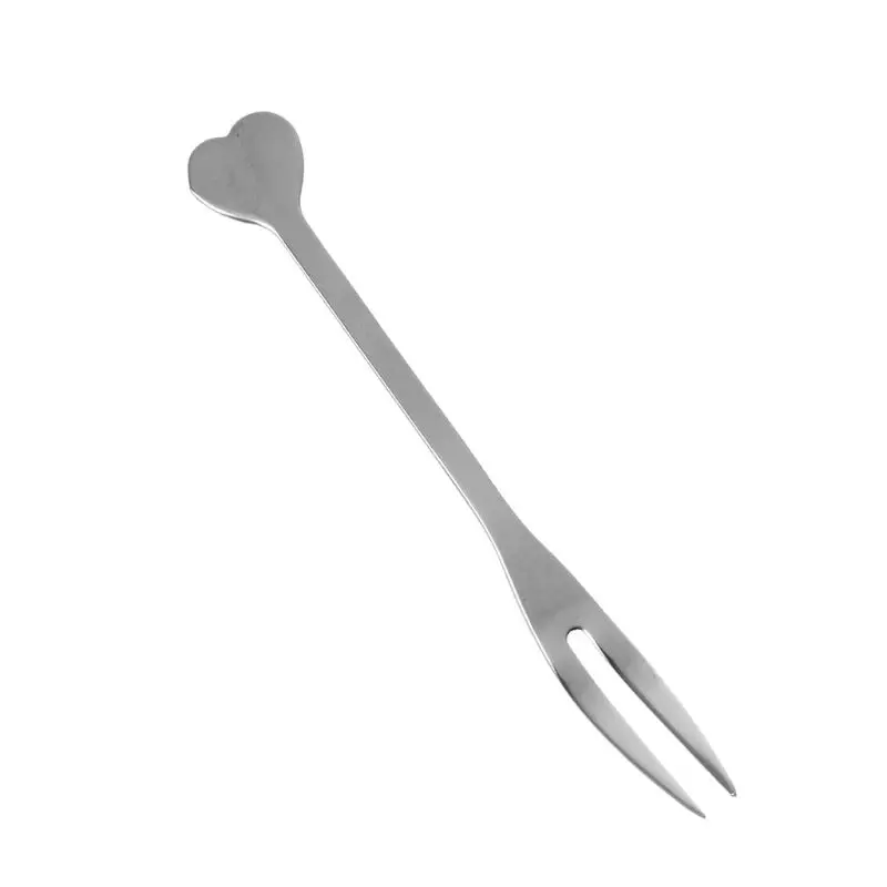 

Mini Stainless Steel 2 Tines Fork Dessert Cake Fruit Salad Cutlery Flatware Love Heart Handle Convenient Home Kitchen Accessory
