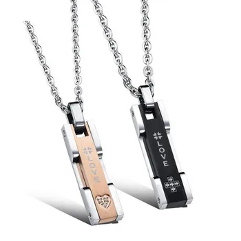 

Creative couple rectangle pendant necklace set with crystal love letters GX1046