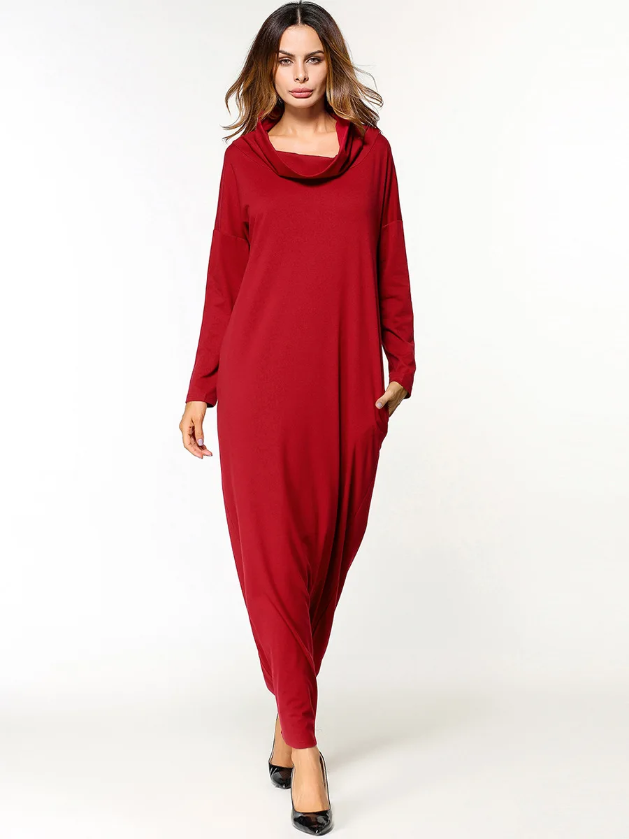 2019 fashion muslim adult red color cotton abaya ArabTurkey Middle East high collar Musical Robe