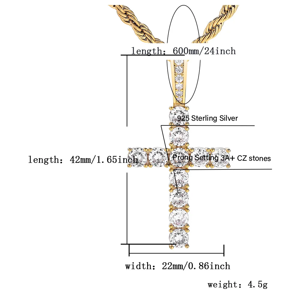 JINAO 925 стерлингового серебра Пико Харви крест кулон ожерелье микро проложить AAA+ кубический цирконий камни для подарка хип хоп ювелирные изделия