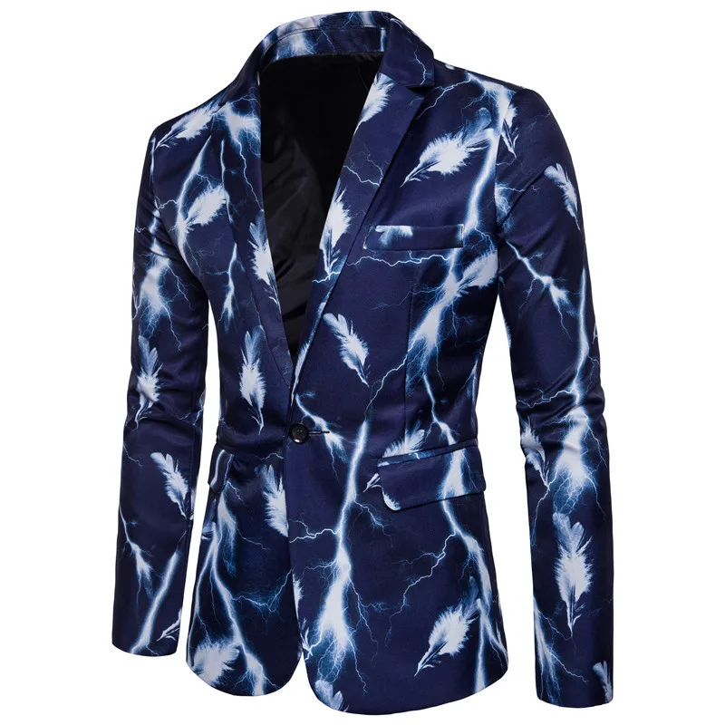AutumnBlazers мужской костюм куртки молния перо печати Производительность куртка Тонкий Блейзер Мужской одной кнопки верхняя одежда пальто XXXL