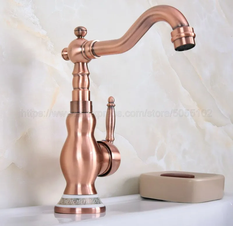 Antique Red Copper Kitchen Faucets Deck Mounted Mixer Tap 360 Rotation Features Mixer Tap For Kitchen znf642