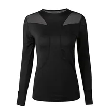 NANFOO новые спортивные быстросохнущие топы для бега для занятий спортом на открытом воздухе Yogo фитнес-сетка Лоскутная Спортивная одежда Женская дышащая спортивная рубашка с длинными рукавами