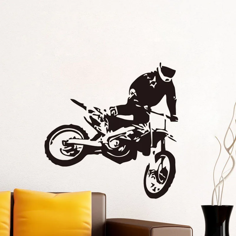 Motorcycle Racer Vinyl Wall Sticker Motocross Driver Art Decals Home