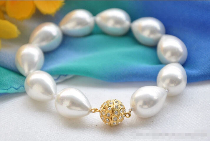

Z5579 LUSTER 8" 14x18mm white drip SOUTH SEA SHELL PEARL bracelet@^Noble style Natural Fine jewe FREE SHIPPING