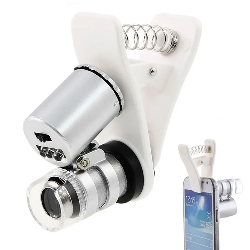 

Universal Clip Mobile Phone Microscope Magnifier Lens 60X Optical Zoom Telescope Camera with LED light for iPhone 6 5 4 samsung