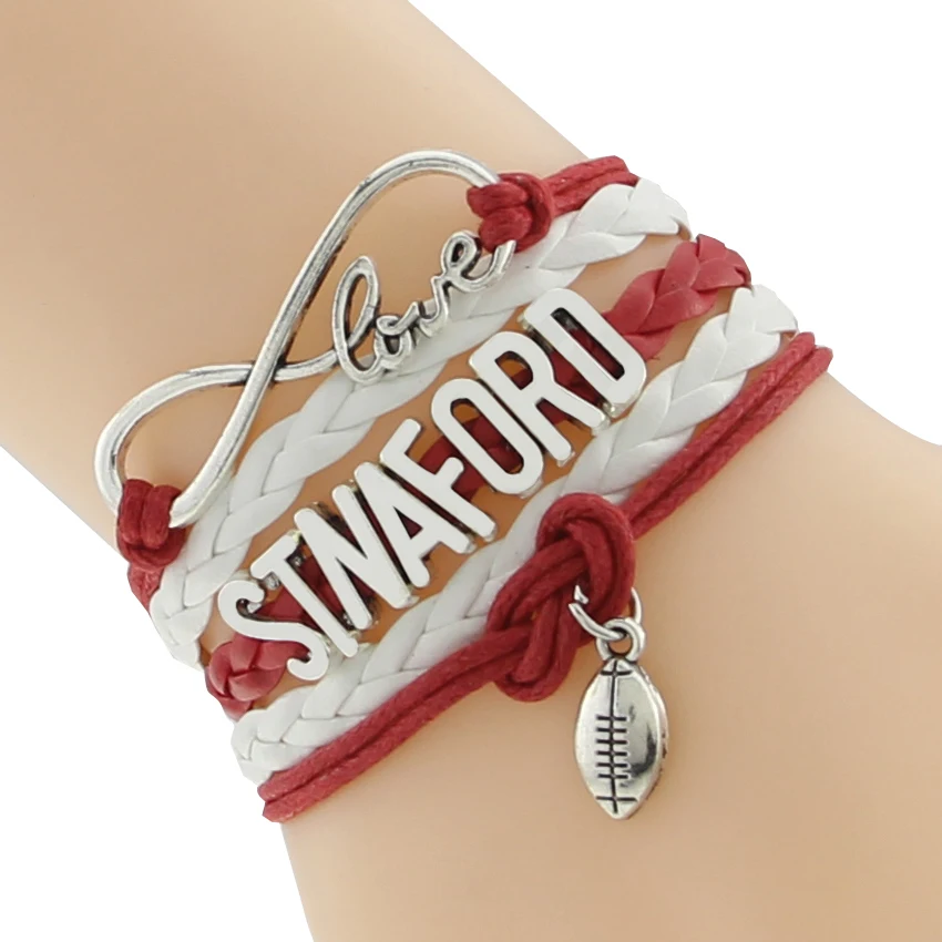 Infinity Love Stanford Football Team Leather Bracelet green red white