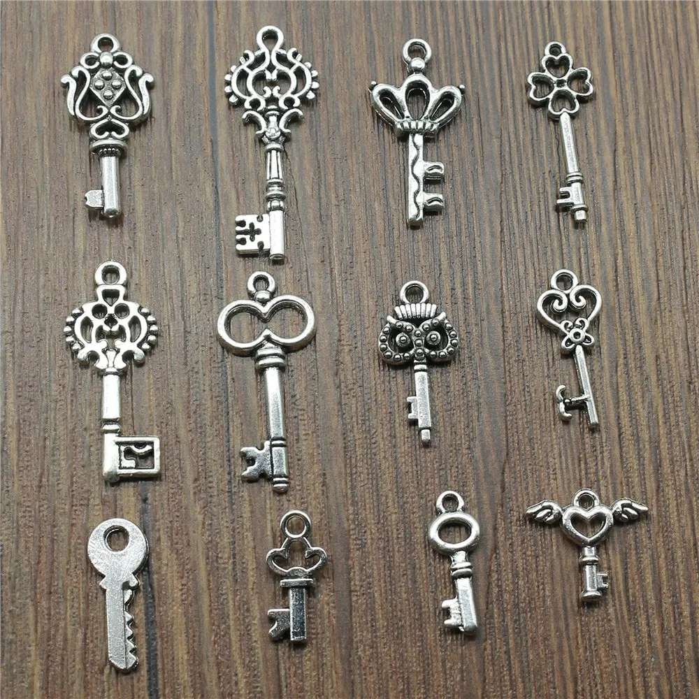 Key Charm/Pendant Tibetan Antique Silver 47mm  5 Charms Accessory DIY Jewellery 