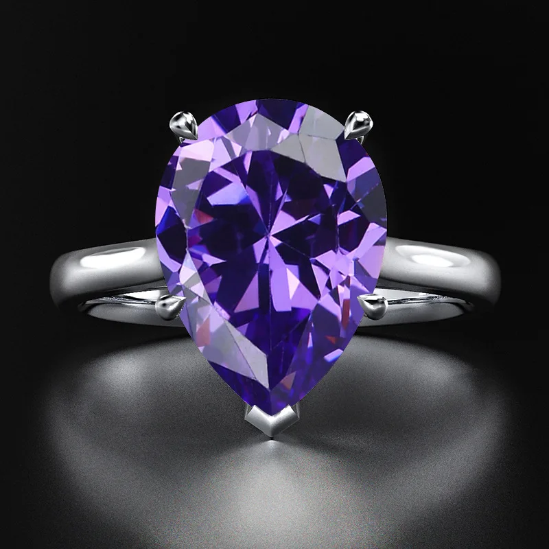 Rainbamabom реальные 925 пробы серебряная капля воды Аквамарин полудрагоценный камень свадебные помолвка белое золото кольцо ювелирных изделий - Цвет камня: Purple