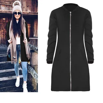 

Ladies Casual Winter 2019 Black Outerwear Warm Winter Coat Women Long Round Neck Collar Overcoat
