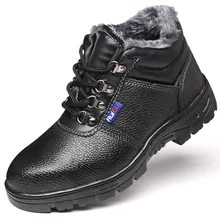 Winter Men’s Cotton Shoes Safety Shoes Plus Velvet Warm Labor Insurance Shoes High-density Rubber Soles Wear High-top Shoes