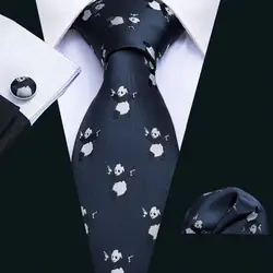 Барри. Ван 100% шелк темно синие с рисунком панды Галстуки для мужчин свадебные Жених Регулируемый галстук-бабочка набор бабочка Hanky запонки