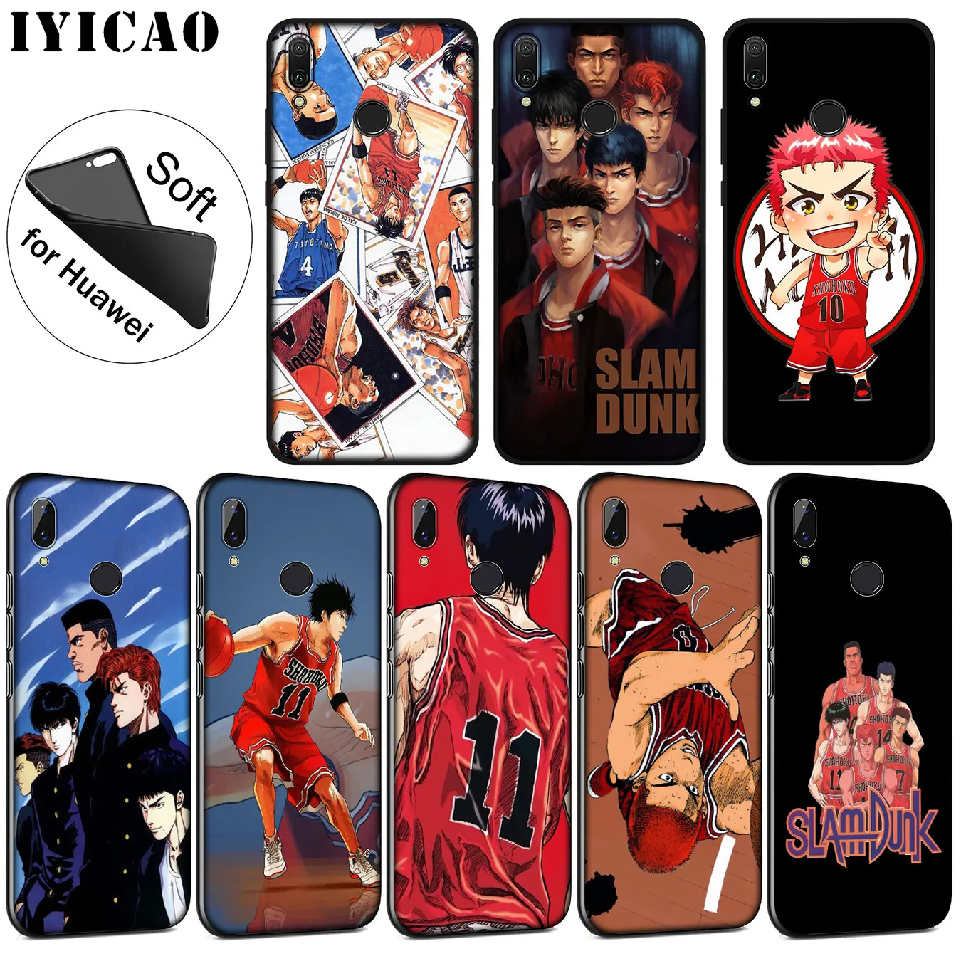 IYICAO SLAM DUNK Soft Silicone Phone Case for Huawei P30 P20 Pro P10 P9 P8 Lite Mini 2017 2016 P smart Z 2019 TPU Black Cover |