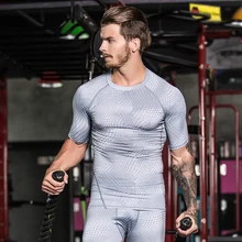 Быстросохнущая работает рубашка Для мужчин сжатия Спорт Фитнес Беговая футболка сетки Баскетбол бодибилдинг одежда тренажерный зал работает Футболка