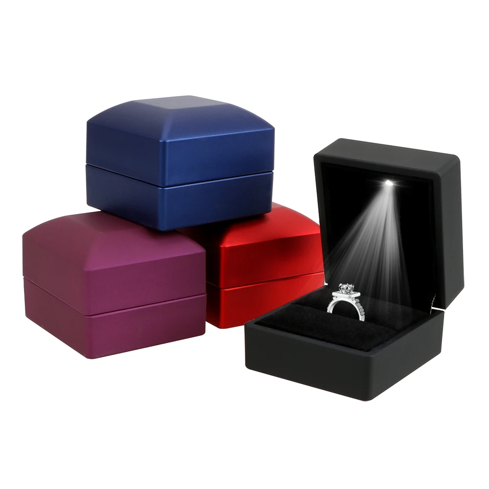 

HOOMIN 1pcs LED Lighting Jewelry Display Case Earrings Ring Box For Wedding Engagement Home Storage