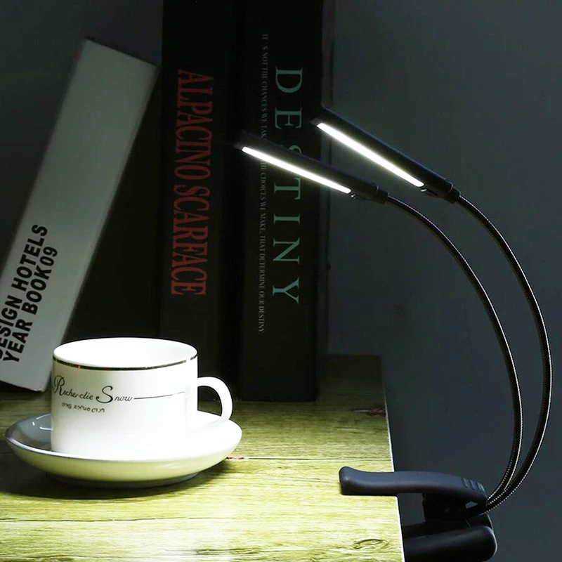 Клипса на кровать лампа для чтения книг светодиодный светильник двойная музыкальная лампа со стойкой настольные лампы USB перезаряжаемая