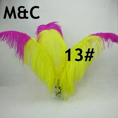 Новое поступление, 50 шт./партия, ярко-розовые+ желтые страусиные перья, два тона, большой полюс из страусовых перьев для украшения дома в отеле на свадьбу - Цвет: as picture