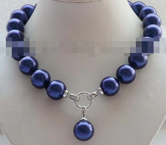 

Jewelr 004642 Genuine Natural 18mm Blue Round Shell Pearl Necklace pendant