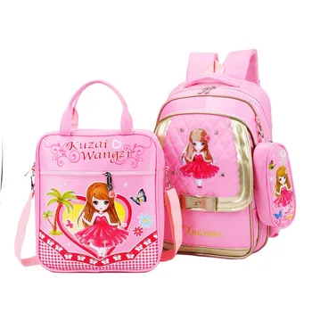 

3PCS/SET Schoolbag Cartoon Printing Kids School Backpack For Girls Nylon Princess School Bags 3pcs/set Backpacks Mochila Escolar