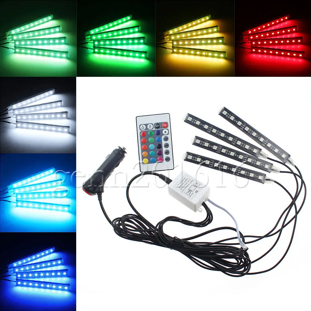 4X DC12V 9 SMD 10 Вт 4 шт. 5050 авто LED RGB подкладке Этаж Декоративные Атмосфера полосы путь
