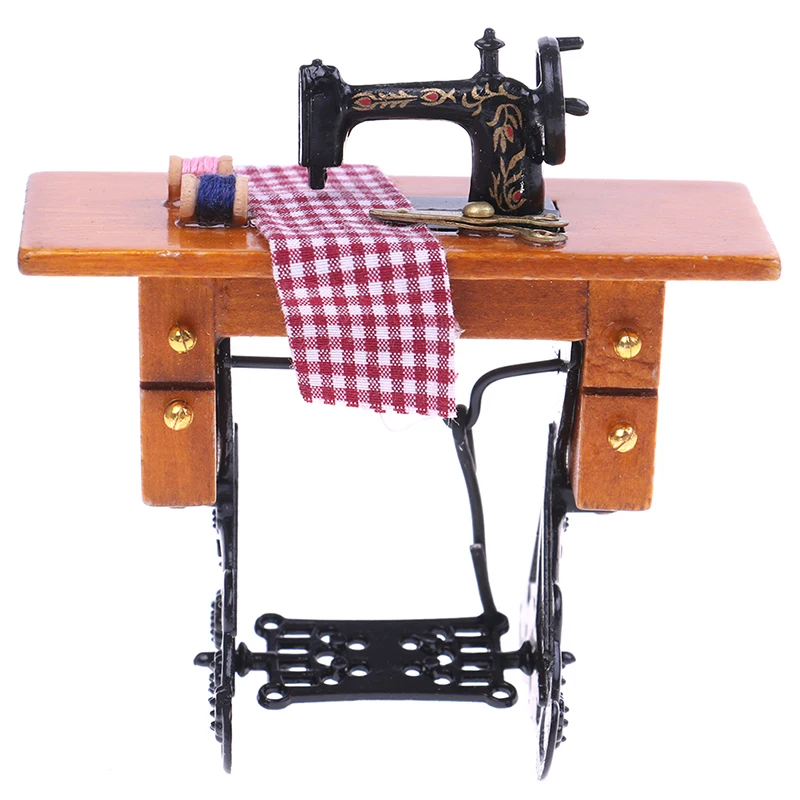 1/12 масштабная деревянная миниатюрная мебель семьи винтажная миниатюрная швейная машина с тканью для украшения кукольного домика