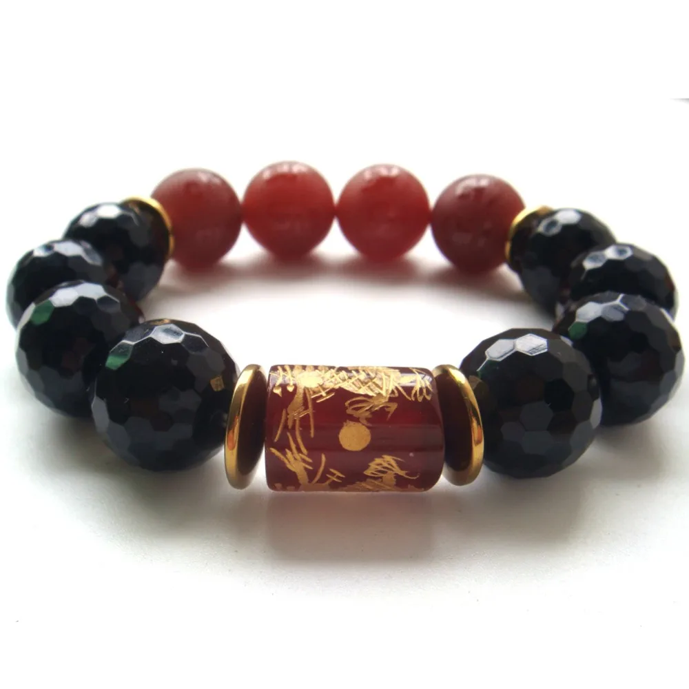 

2018 1PC Natural Stone Handmade Dragon Tube Tibetan 6 Syllable Mantra Beads Stretch Bracelet Gift Box