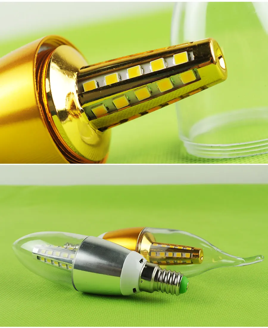Oro plata 5 w 9 W 12 W E14 LED luz de la vela de carcasa de aluminio bombilla LED 110 V 220 V lámpara Led E14 genial blanco cálido lámpara 2835 Oro plata 5 w 9 W 12 W E14 LED luz de la vela de carcasa de aluminio bombilla LED 110 V 220 V lámpara Led E14 genial blanco cálido lámpara 2835