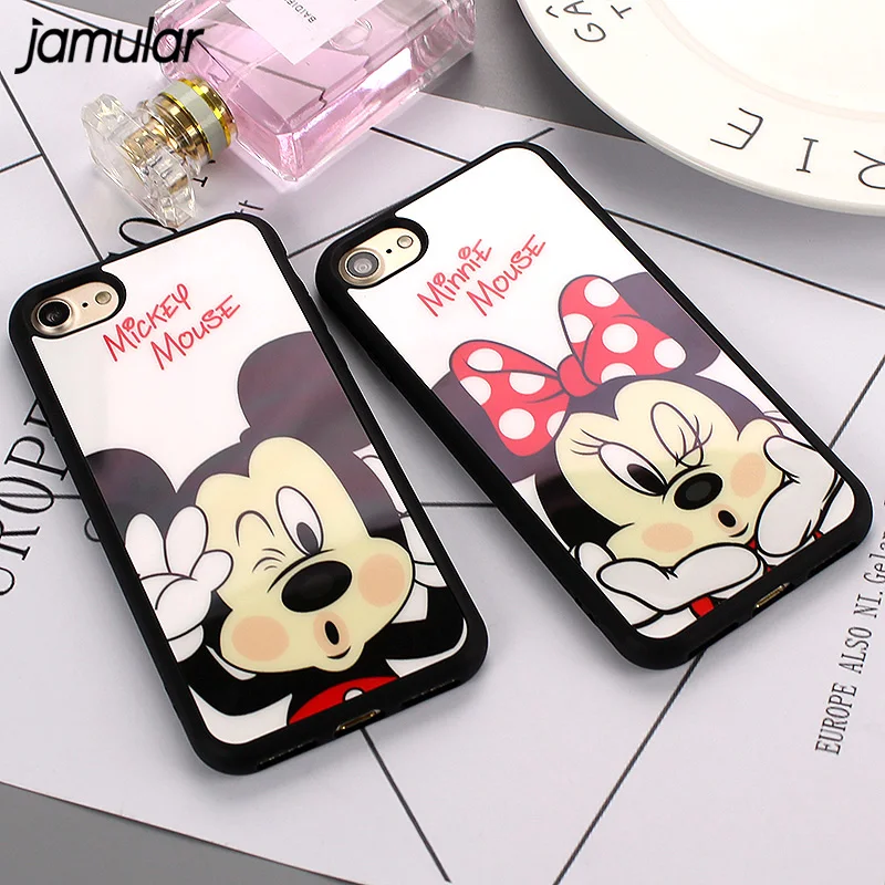

Fashion Cartoon Mickey Minnie Silicone Mirror Cases For iphone 7 Plus 6 6s 6 Plus 5 5s SE Back Covers Cases Fundas Coque