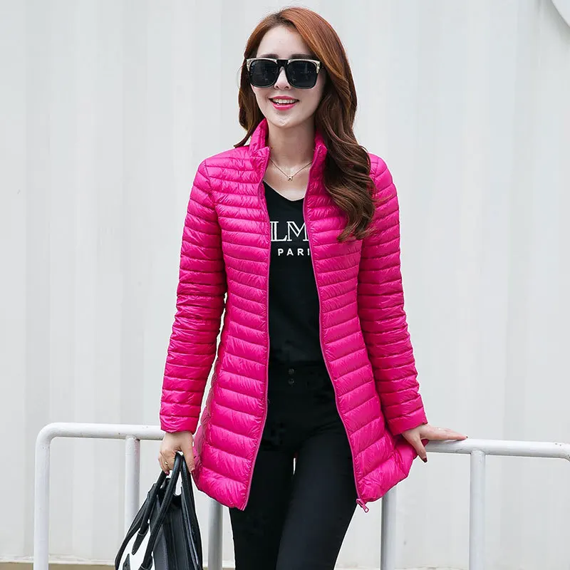 2018 Весна Осень Новая легкая куртка для женщин длинный стиль тонкий Hooides Daunenjacke 90%