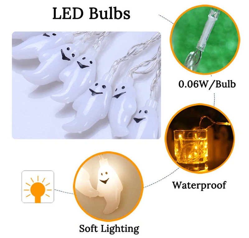 5 м 40 лампы АА Батарея питание светодиодный Хэллоуин огни призрак свет шнура Gerlyanda Гирлянда Новогодние украшения для отдыха и вечеринок