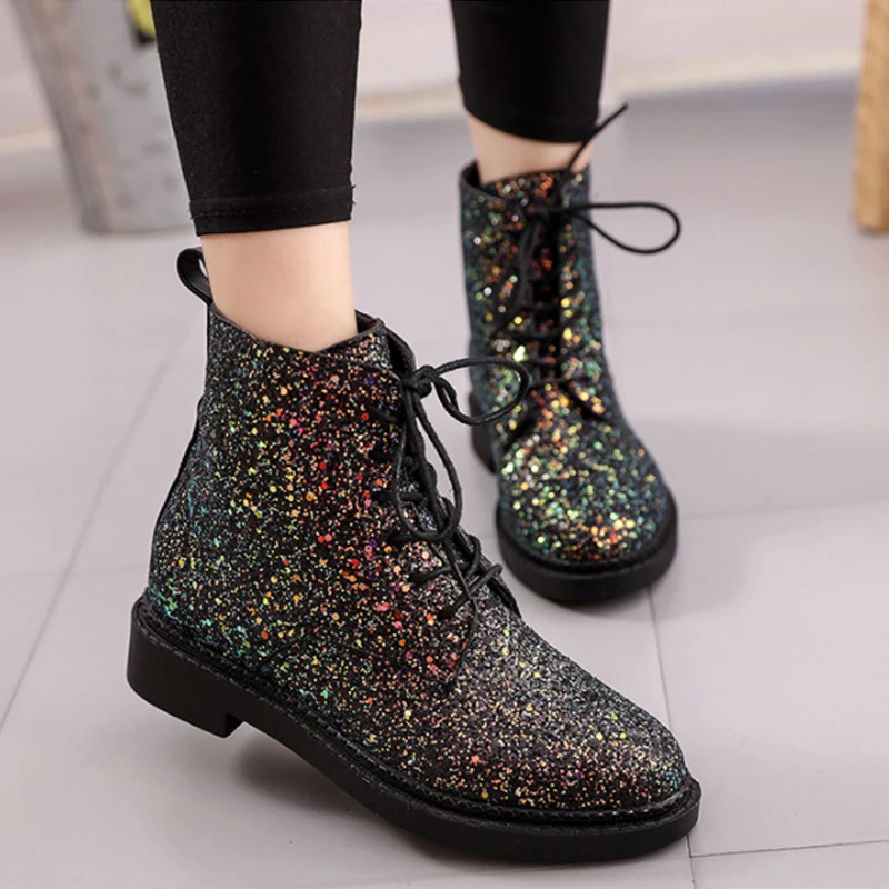 sequin biker boots