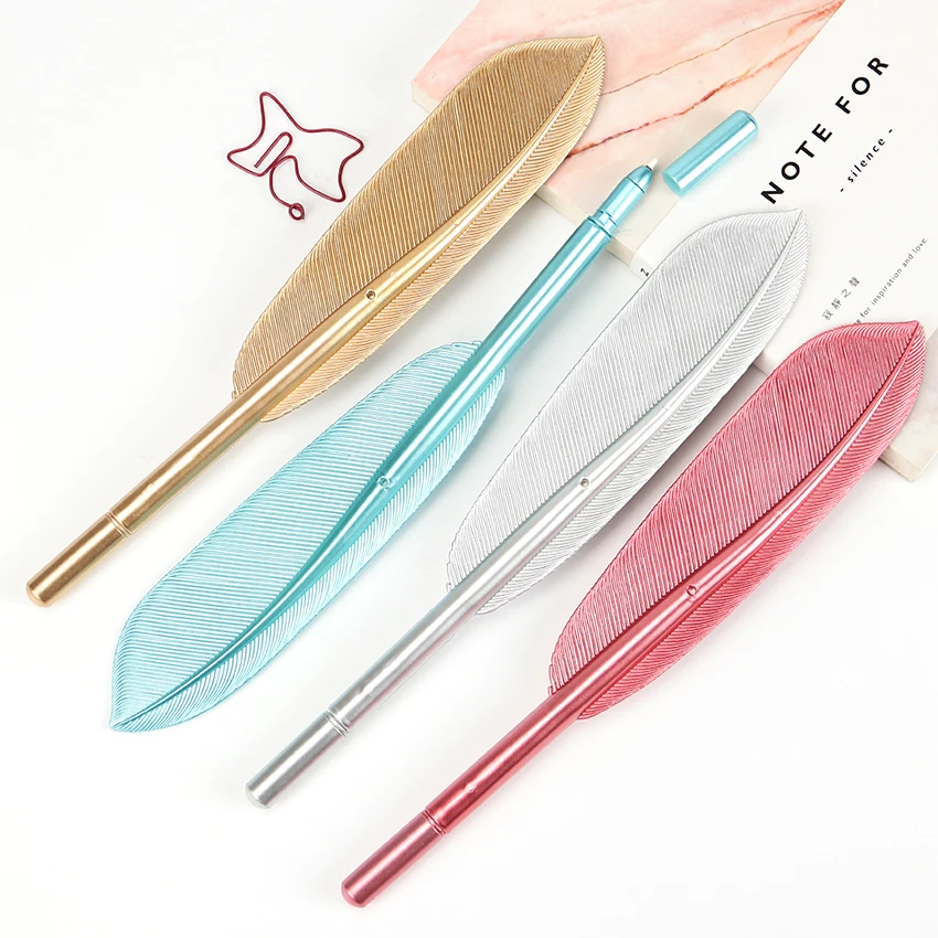 

40 Pcs Feather Gel Pens Wholesale Needle Gel Pen Stationery Canetas Escolar Stationary Kawaii School Feather Shape Pen Wholesale