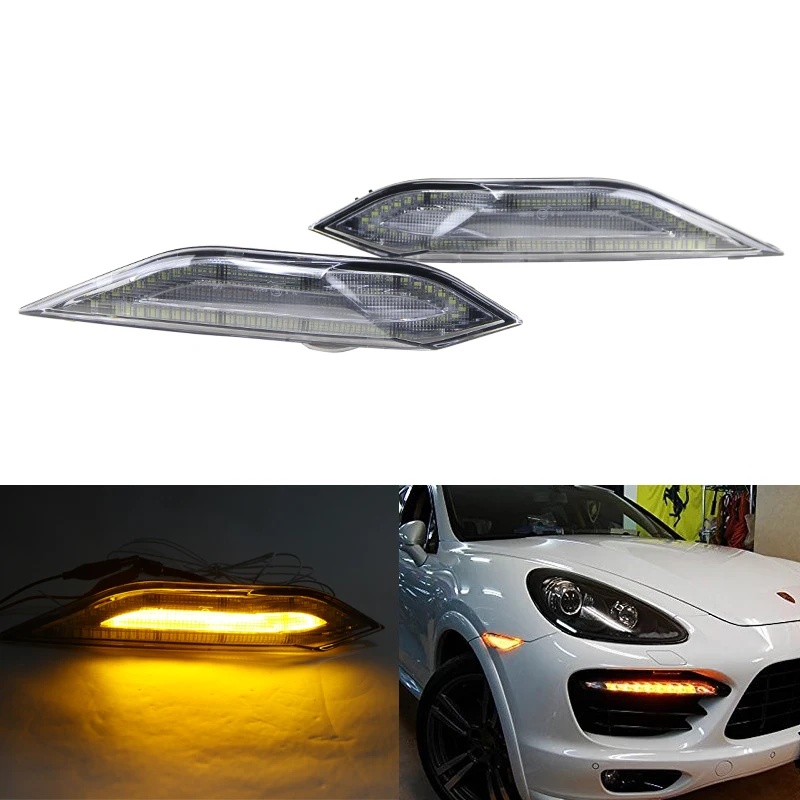 Switchback Clear Lens Led Side Marker Amber Turn Signal Lights W/ White Driving Running Lights