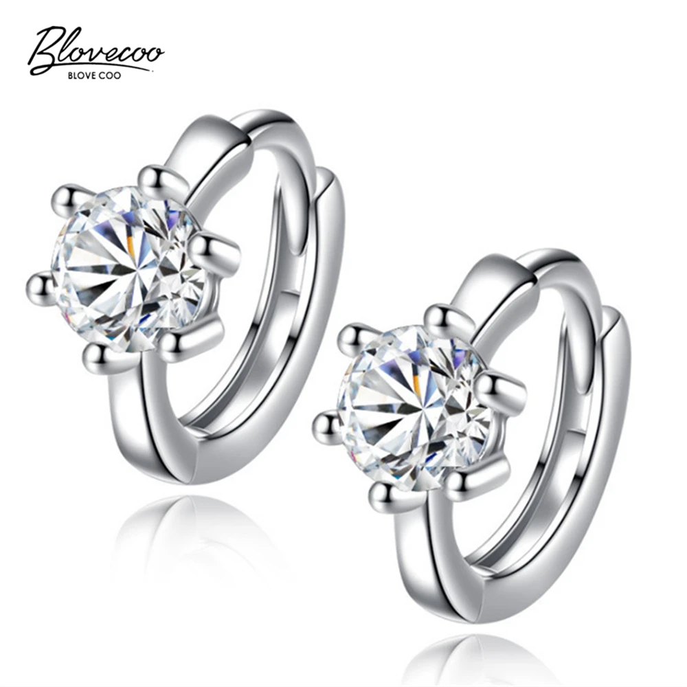 

Brand fashion jewelry earrings women's silver jewelry six claw earrings round luxury AAA zircon new Hoop Earrings original