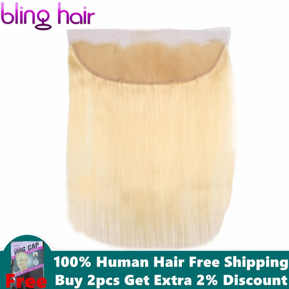 

Bling Hair Straight Lace Frontal Closure Brazilian Hair 13*4 Middle/Free/Three Part Remy Human Hair 1b/613 Blonde Natural Color