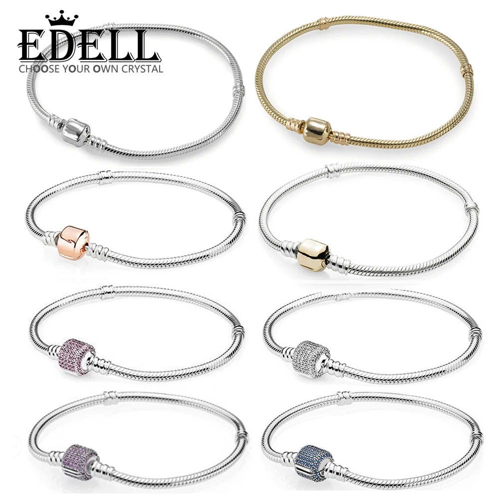 

EDELL 100% 925 Sterling Silver Genuine Moments Gold Clasp Bracelet BRACELET WITH ROSE CLASP Signature Clasp Temperament Fashion