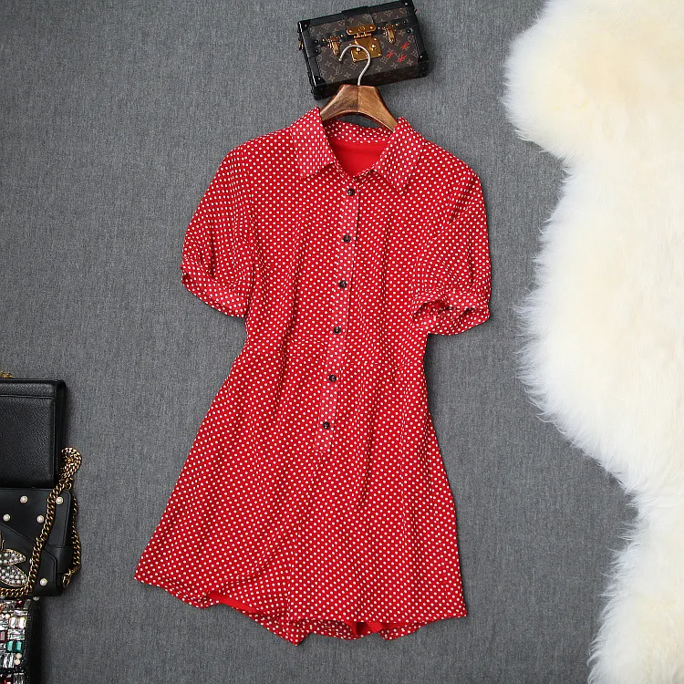 Playsuit Summer Woman 2019 New Polka Dot Turn Down Collar Short Sleeves Short Rompers + Split Long Skirt Two Piece Set Female Playsuit Summer Woman 2019 New Polka Dot Turn Down Collar Short Sleeves Short Rompers + Split Long Skirt Two Piece Set Female