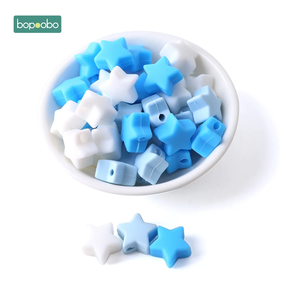 Bopoobo 20 штук силиконовые звезды бусины Еда Класс Прорезыватель для зубов мини сердце браслет, сделай сам, ювелирное изделие для Прорезыватель для зубов 12 мм круглые бусины Прорезыватель для зубов - Цвет: Blue Series Star