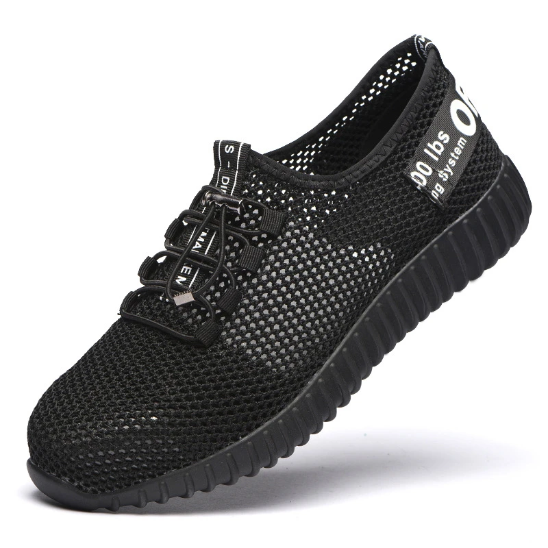 Online JUNSRM zapatos de seguridad para hombres botas de verano transpirables para mujeres antigolpes de acero puntera de malla antiperforación zapatos de trabajo para hombres 36 46