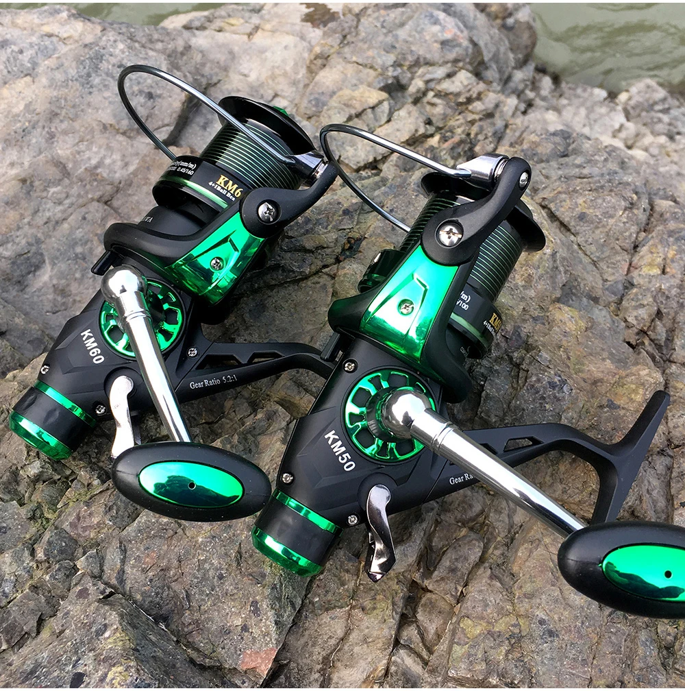 Roda de Freio Dianteiro Traseiro Duplo Freio Molinete Pesca Carretel Metal 5.2: 1 Carpa 7 Roda de freio dianteiro traseiro duplo freio