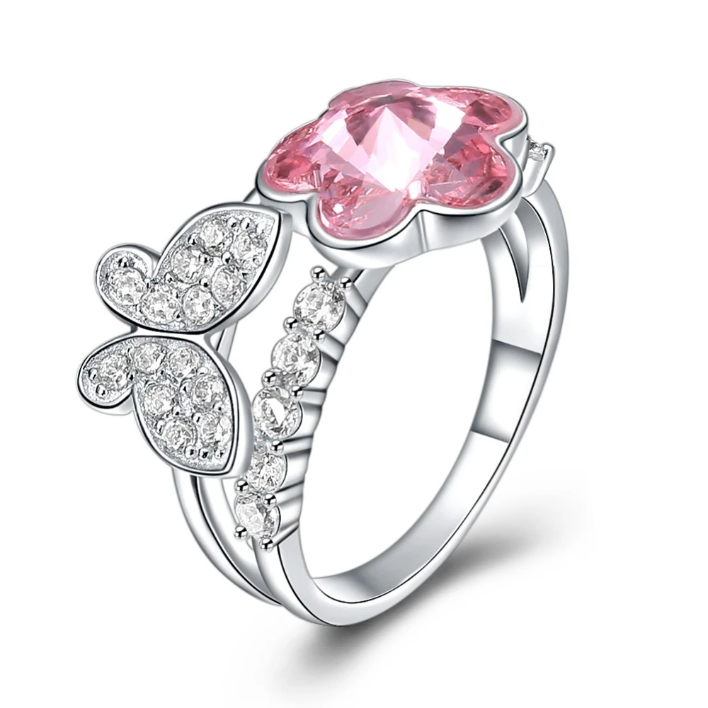 Joyería hecho Swarovski Crystal Flor de mariposa anillo Real S925 plata esterlina las mujeres y niña para la boda|Anillos| - AliExpress