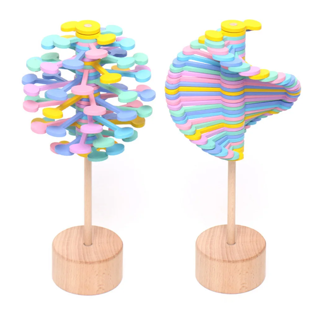 

Wooden Helicone Magic wand Stress Relief Toy Rotating lollipop Creative Art decoration for Home Office decompression boy girls